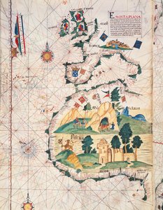 Fol.5v Mapa da Grã-Bretanha, Europa e Noroeste da África, da Portugaliae Monumenta Cartographica, um relato das descobertas de Fernão Gomez de 1470-75, 1563